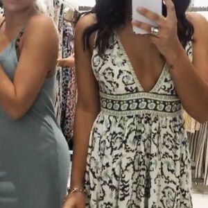 Blue and White Lace-Up Dress